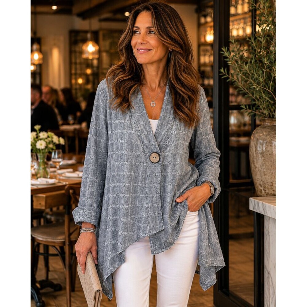 Focus Casual Life Jacket Women S Gray Long Sleeve Asymmetrical Lagenlook Blazer